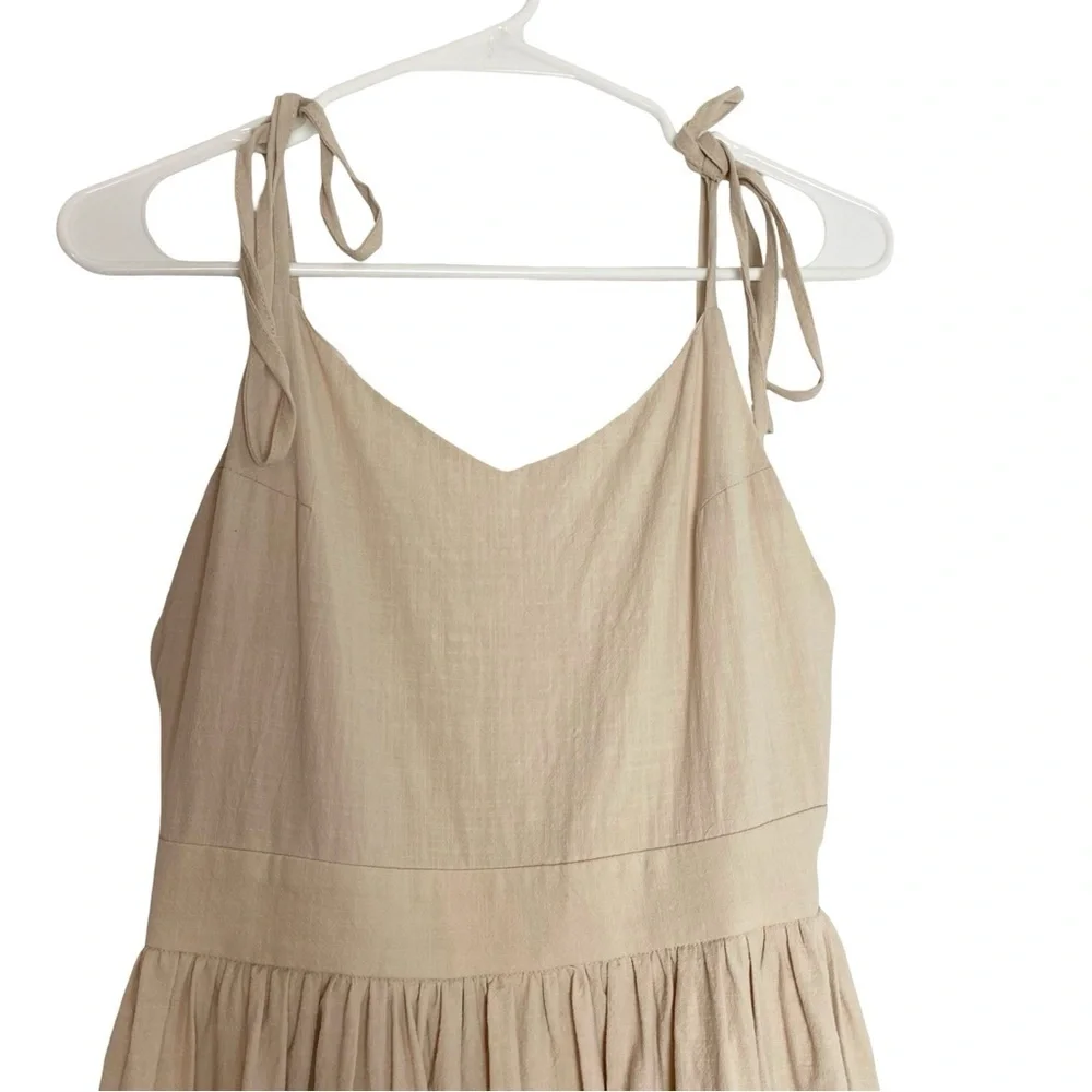 Commense Tie Shoulder Dress Women Size Small Beige Linen Midi Sleeveless Neutral - Picture 3 of 14